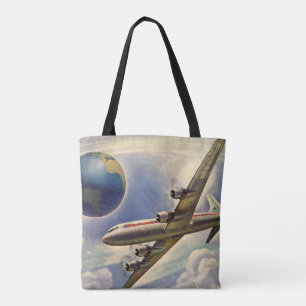 Bolsa Tote Avião Antigo Voando ao Redor do Mundo entre Nuvens