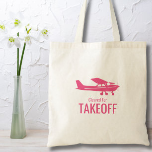 Bolsa Tote Avião Cessna Rosa Liberado para Decolar Engraçado