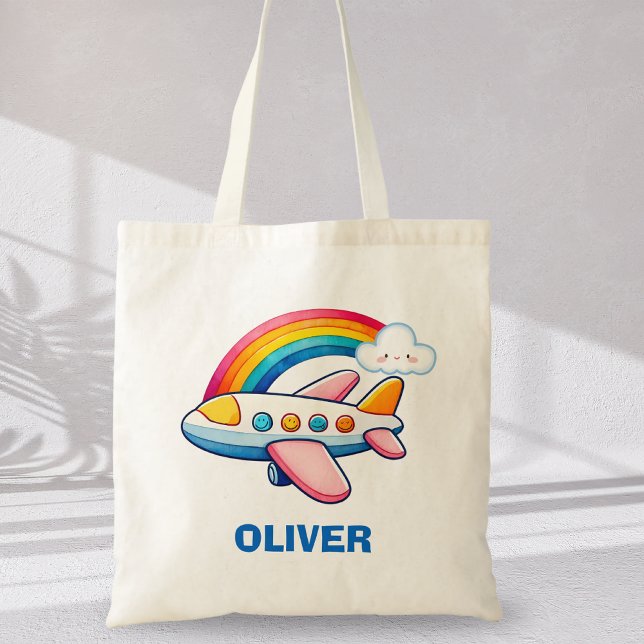 Bolsa Tote Avião de Passageiros Caprichoso com Arco-íris (Criador carregado)