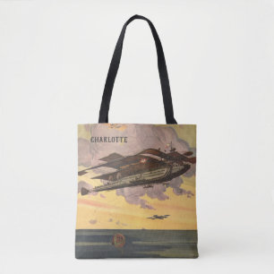 Bolsa Tote Avião Hidroavião de Ficção Científica Vintage