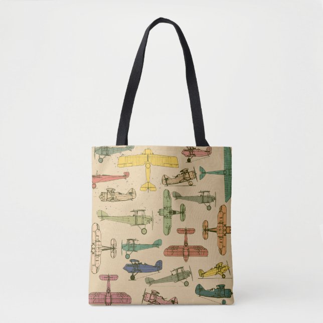 Bolsa Tote Aviões Retro: Padrão De Vintagem Cracking. (Frente)