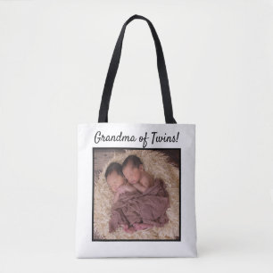 Bolsa Tote Avó de Gêmeos Foto de Bebê Novo Personalizada