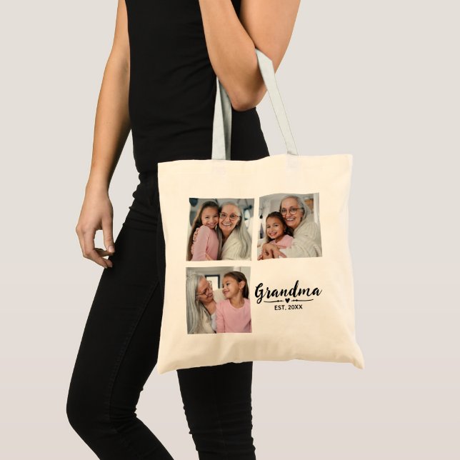 Bolsa Tote Avó Estabelecido Script Preto 3 Orçamento de Foto (Frente (produto))