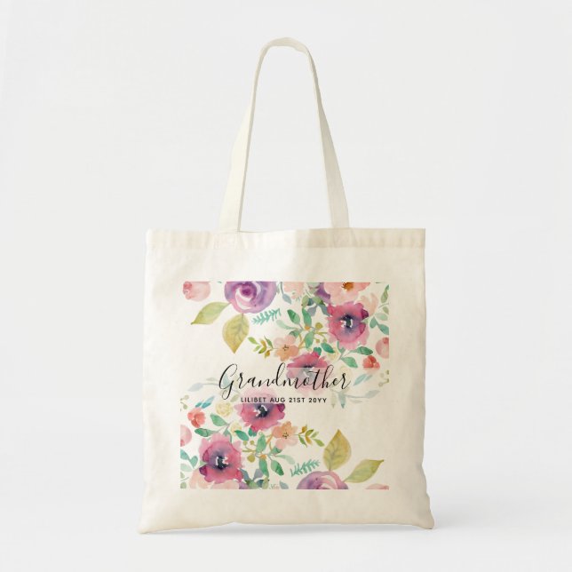 Bolsa Tote Avó Presente - Flores Bonito Rosa-Rosa-Plum (Frente)