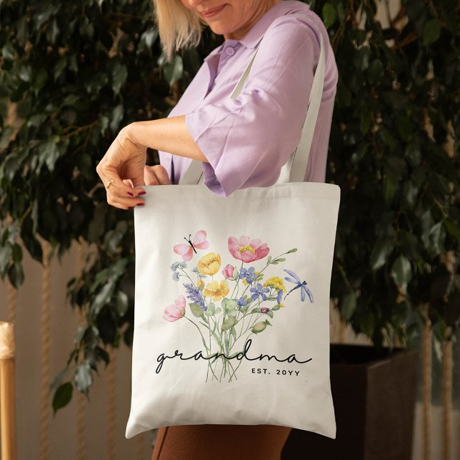 Bolsa Tote Avó Wildflower Elegante Minimalista (Criador carregado)