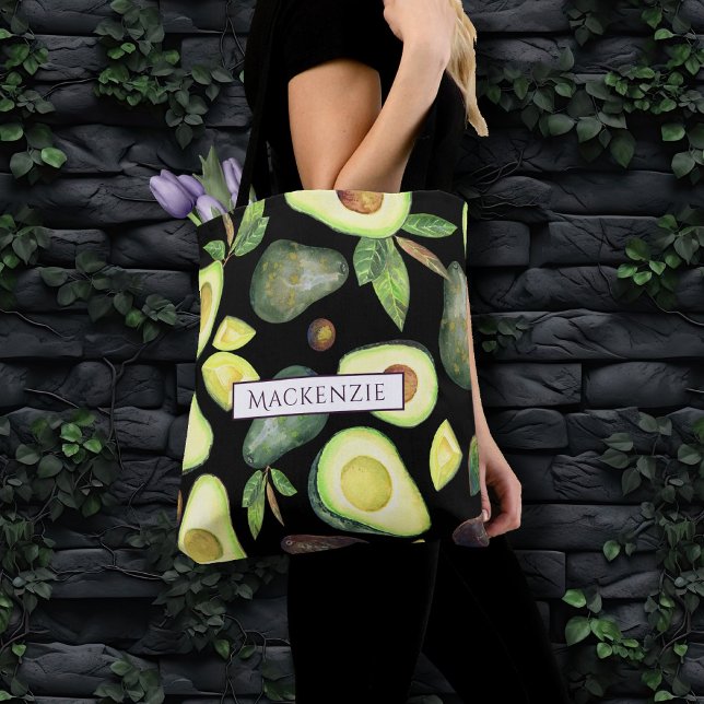 Bolsa Tote Avocado Blossoms | Padrão de Fruta Verde Escuro (Criador carregado)