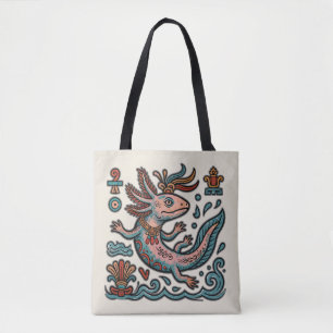 Bolsa Tote Axolotl Asteca Xolotl pedra erodida tribal boho ar