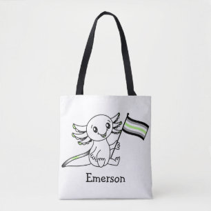 Bolsa Tote Axolotl bonito com Sinalizador de Orgulho Agender