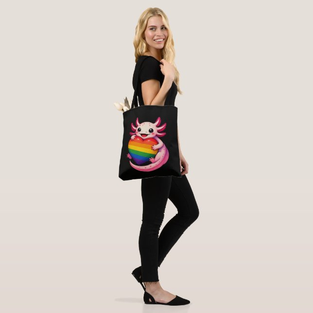 Bolsa Tote Axolotl Coração Arco-íris Orgulho Anfíbio (No(a) Modelo)