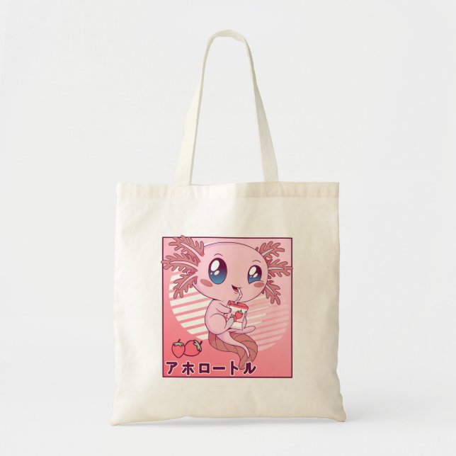 Bolsa Tote Axolotl Strawberry Milk Retro Kawaii Japão Axolotl (Frente)