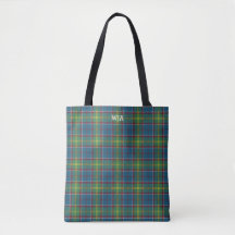 Ayrshire Tartan Blue e Green Xadrez Monograma