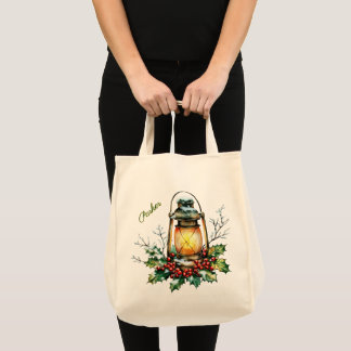 Bolsa Tote Azevinho e Frutas Personalizados em Aquarela de In