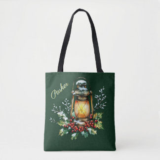 Bolsa Tote Azevinho & Frutas Vermelhas Personalizados em Aqua