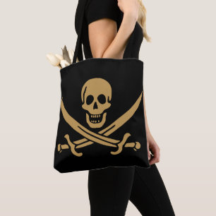 Bolsa Tote Aztec Dourado Crânio e Cutlass Pirata Calico Jack