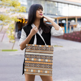 Bolsa Tote Aztec étnico castanho
