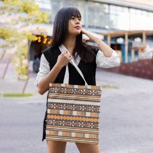 Bolsa Tote Aztec étnico castanho