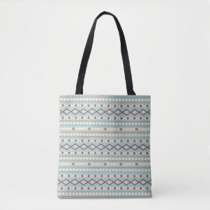 Bolsa Tote Aztec Formas Padrão Rastreamento Creme Azul-Teal