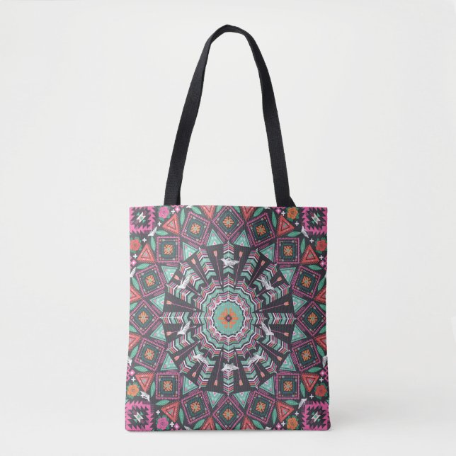 Bolsa Tote Aztec Geométrico: Padrão Colorido do Círculo (Frente)