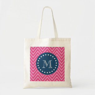 Bolsa Tote Azuis marinhos, teste padrão de Chevron do rosa