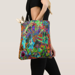 Bolsa Tote Azul-Abstrato e Flor Verde limão florescente