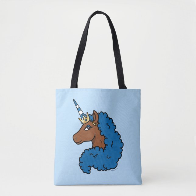 Bolsa Tote Azul Afro Unicorn (Frente)