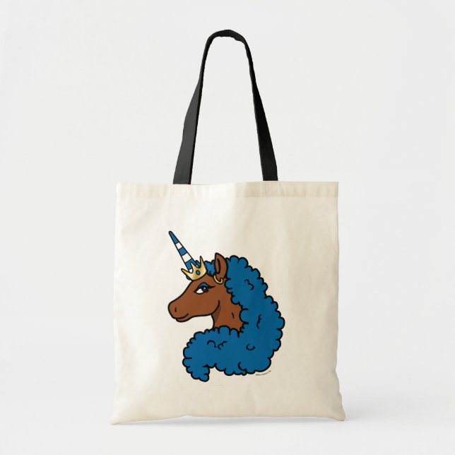 Bolsa Tote Azul Afro Unicorn (Frente)