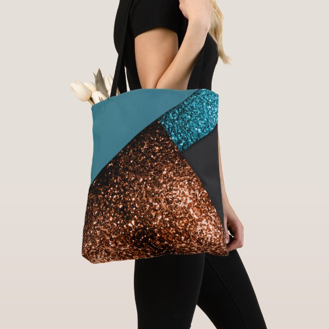 Bolsa Tote Azul-aqua e bronze brilham o bloco de cores modern (Close Up)