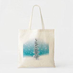 Bolsa Tote Azul-árctico congelado faísca prateada evergreen