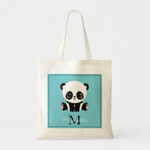 Bolsa Tote Azul-Azul-bolha Personalizada de Panda Cuta Monogr