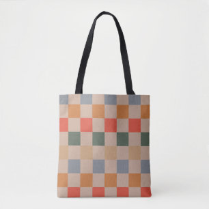 Bolsa Tote Azul bege Laranja Castanho Marrom Verificado Padrã