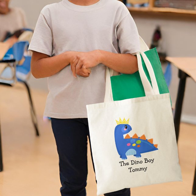 Bolsa Tote Azul Bonito O Rapaz Dino Crianças. (Criador carregado)
