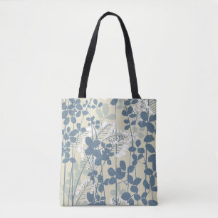 Bolsa Tote Azul Botânico Japonês Vintage: Samambaia de Folha 