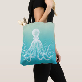 Bolsa Tote Azul branco Ombre do Aqua da aguarela do polvo do