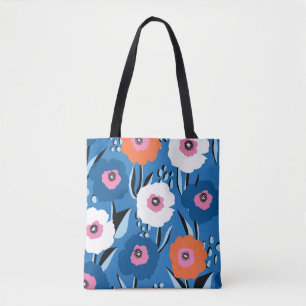 Bolsa Tote Azul Branco Vermelho: Escandinavo Floral.