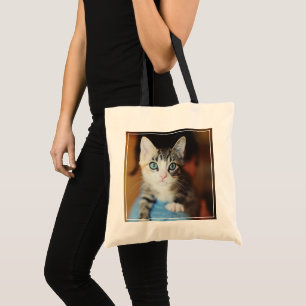 Bolsa Tote Azul brilhante gatinho Eyed