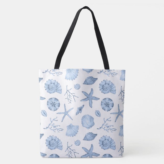 Bolsa Tote Azul Conchas Aquarela (Frente)