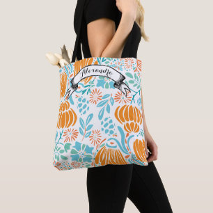 Bolsa Tote Azul, Coral e Mineiro Moderno Floral