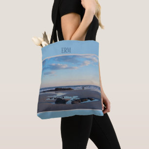 Bolsa Tote Azul De Baixa Ocultação De Maine Beach Monograma