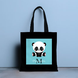 Bolsa Tote Azul de bolha personalizada Panda branca monograma