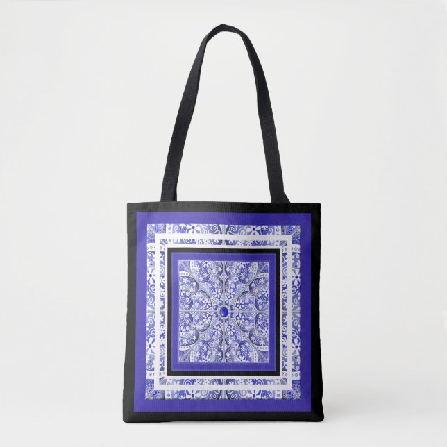 Bolsa Tote Azul de rendas cerâmicas de Grécia (Frente)