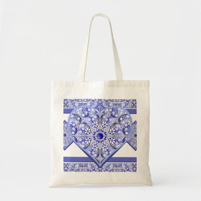 Bolsa Tote Azul de rendas cerâmicas de Grécia (Frente)