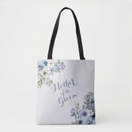 Bolsa Tote Azul Desbotado Floral Branco Mãe do Noivo