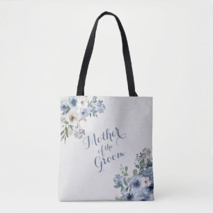 Bolsa Tote Azul Desbotado Floral Branco Mãe do Noivo