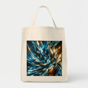 Bolsa Tote Azul Dourado Futurista Abstrato Metálico Geométric