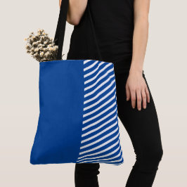 Bolsa Tote Azul e Branco de Diversão Bonita com Stripes