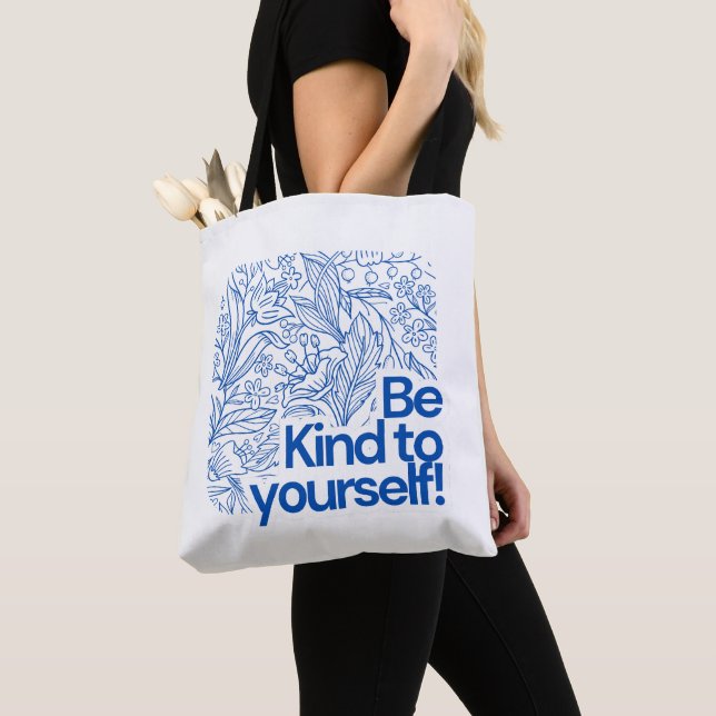 Bolsa Tote Azul e Branco Simples Ilustrativo Floral (Close Up)