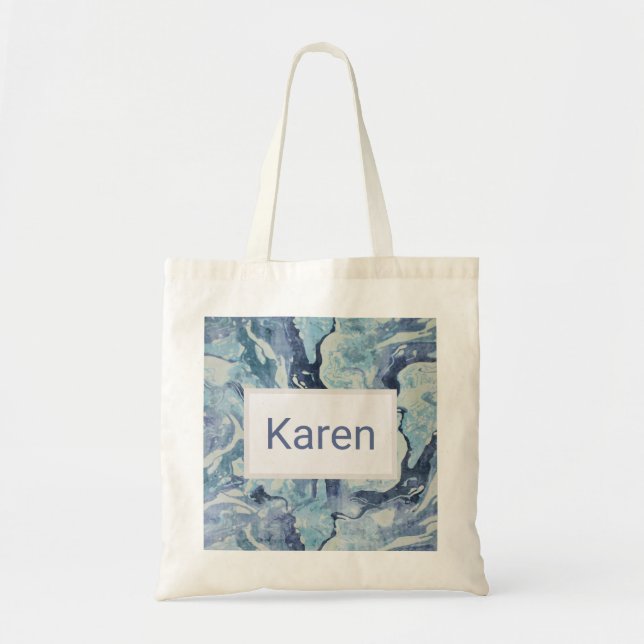 Bolsa Tote Azul e Cinza Marble Watercolor Personalizados (Frente)