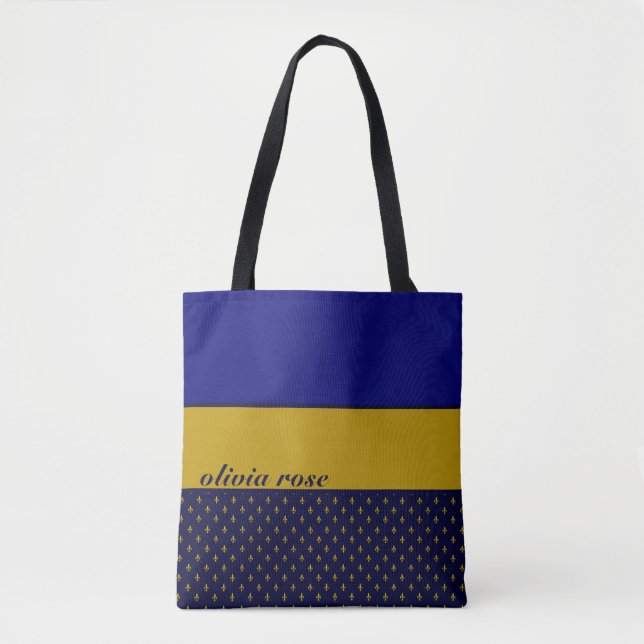 Bolsa Tote Azul e Dourado personalizado (Frente)