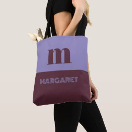 Bolsa Tote azul e marrom personalizado inicial nome moderno