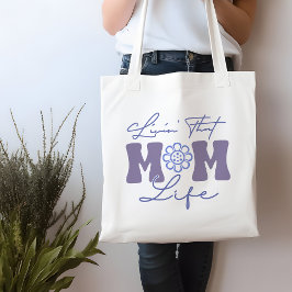 Bolsa Tote Azul e Roxo Engraçados Vivendo Aquela Vida Mãe